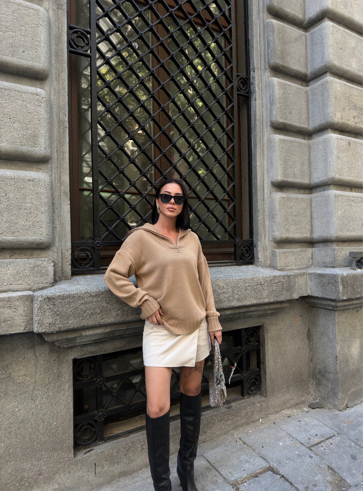 Casual Camel Half-Zip Sweater