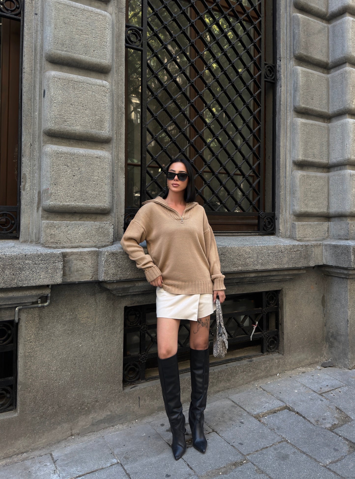Casual Camel Half-Zip Sweater