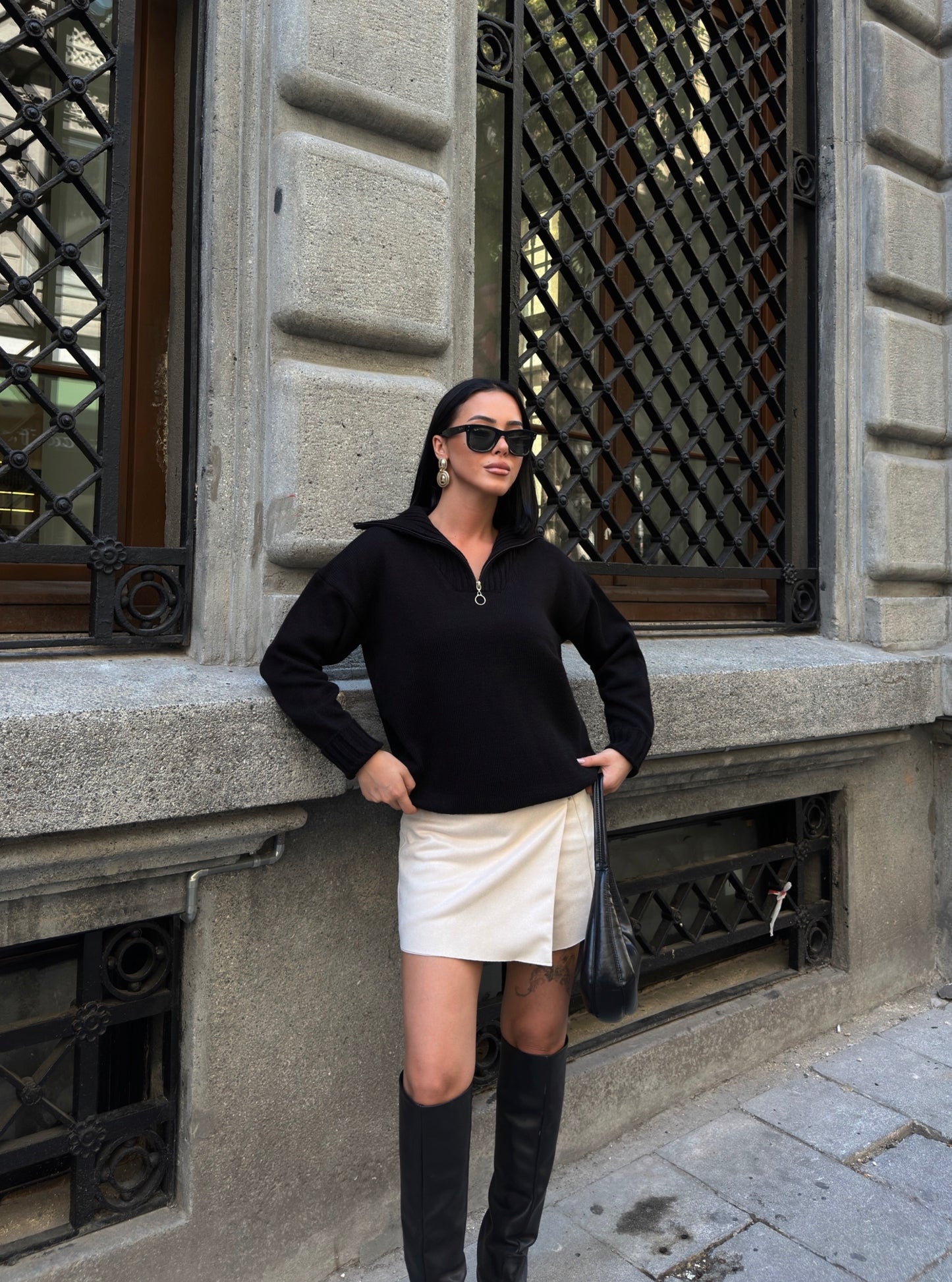 Black Half-Zip Knit Sweater