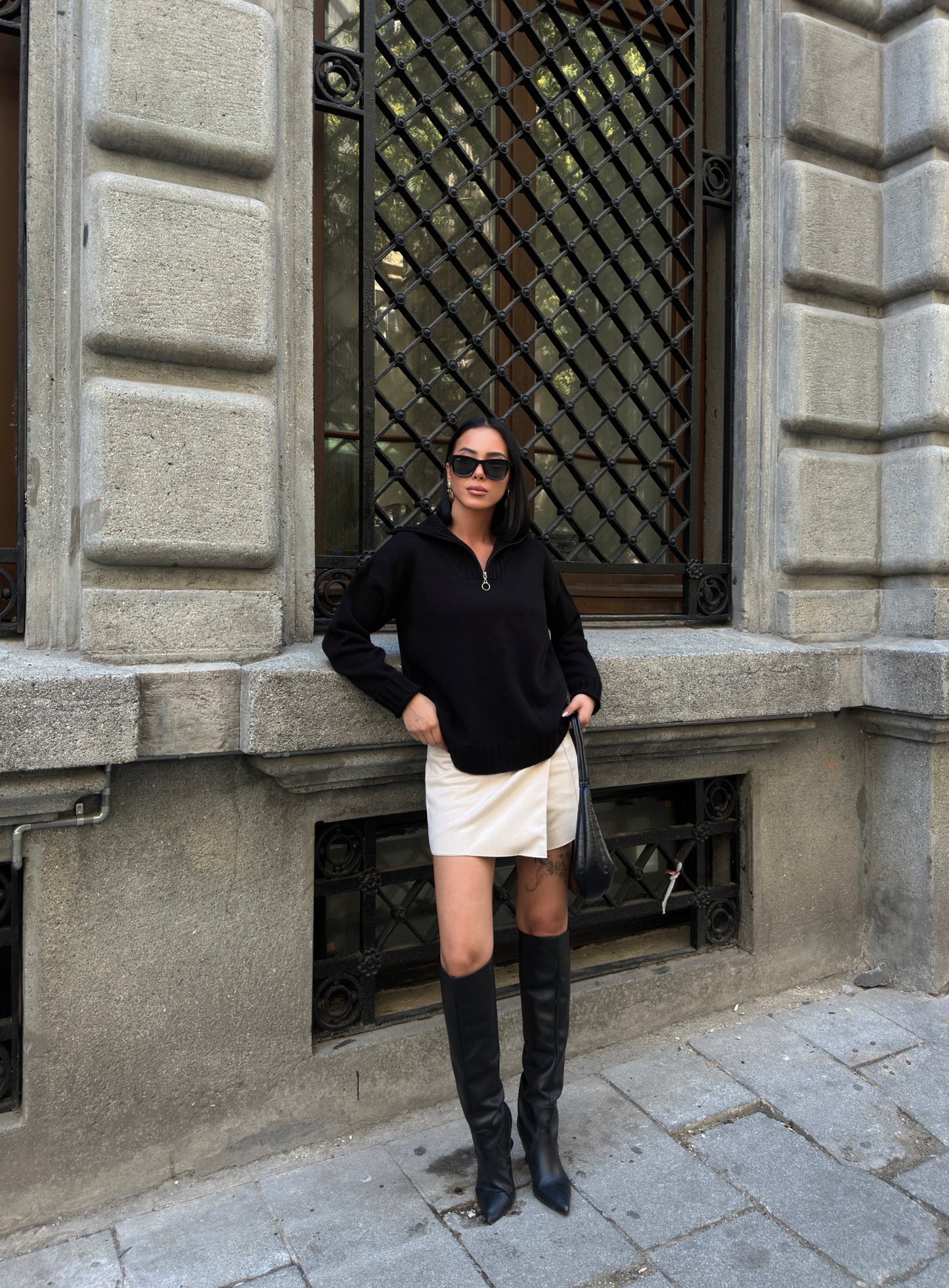 Black Half-Zip Knit Sweater