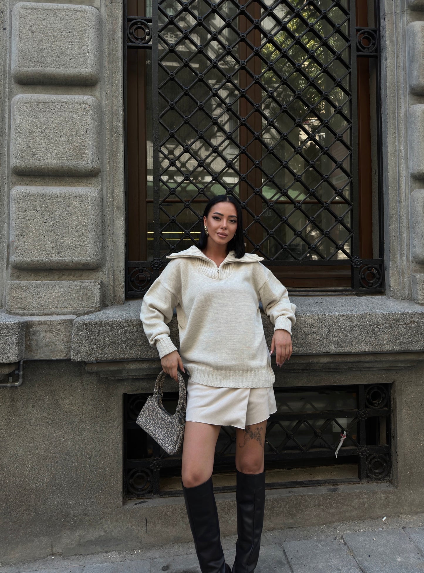 Cream Half-Zip Knit Sweater