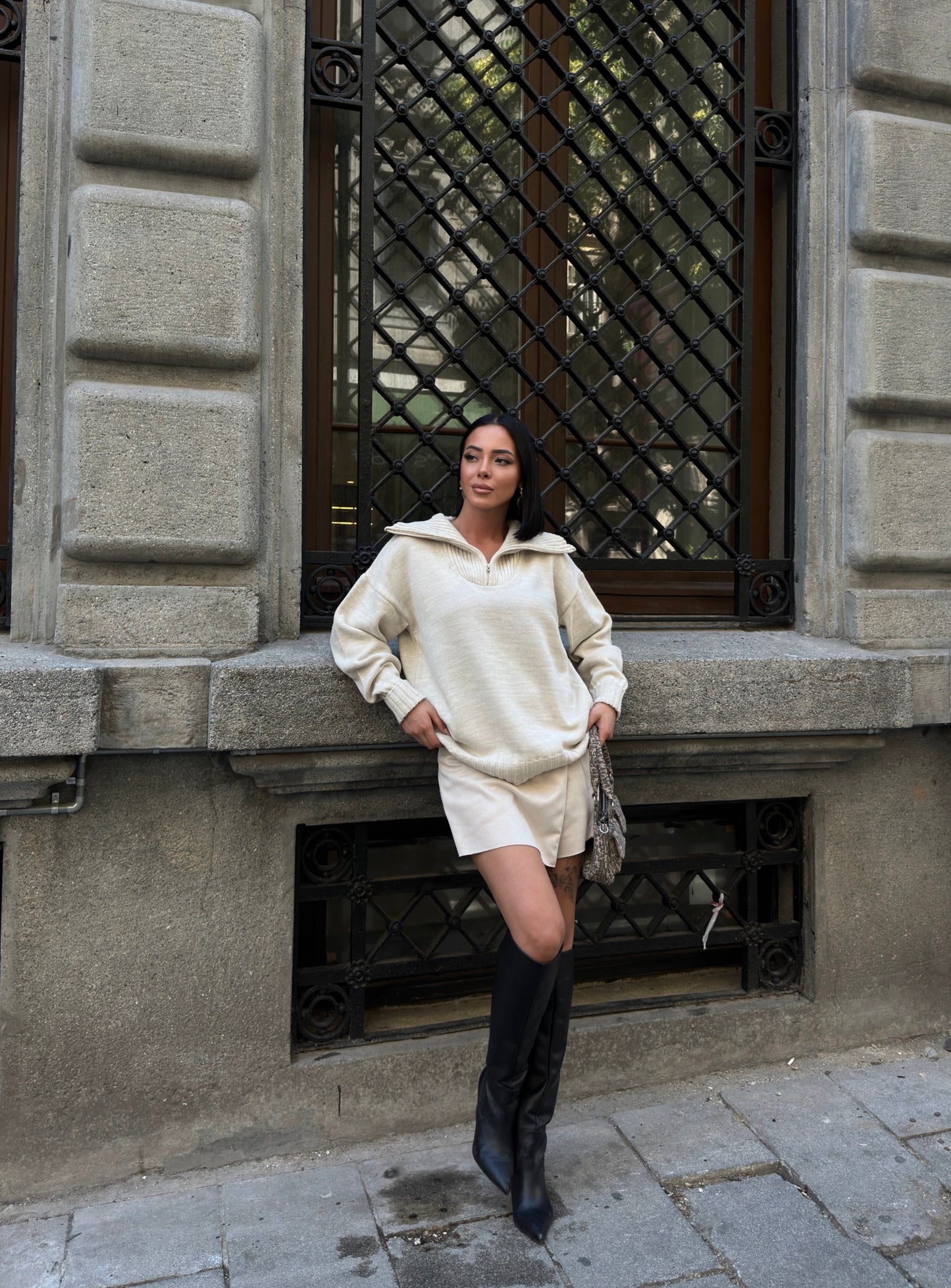 Cream Half-Zip Knit Sweater