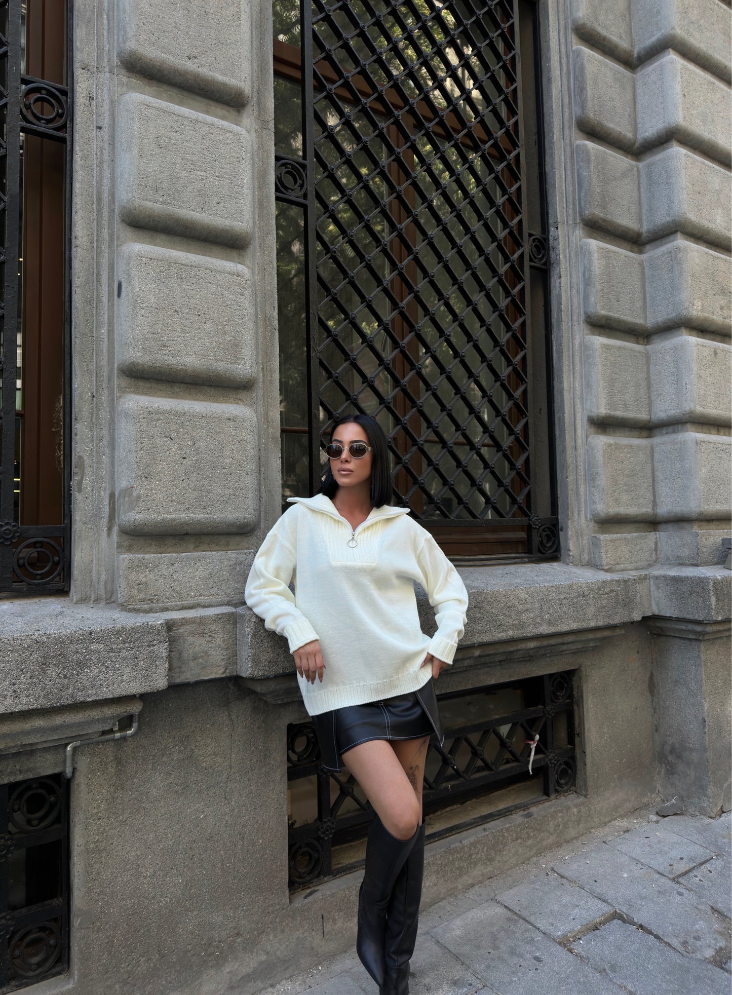 Chic Ivory Half-Zip Sweater