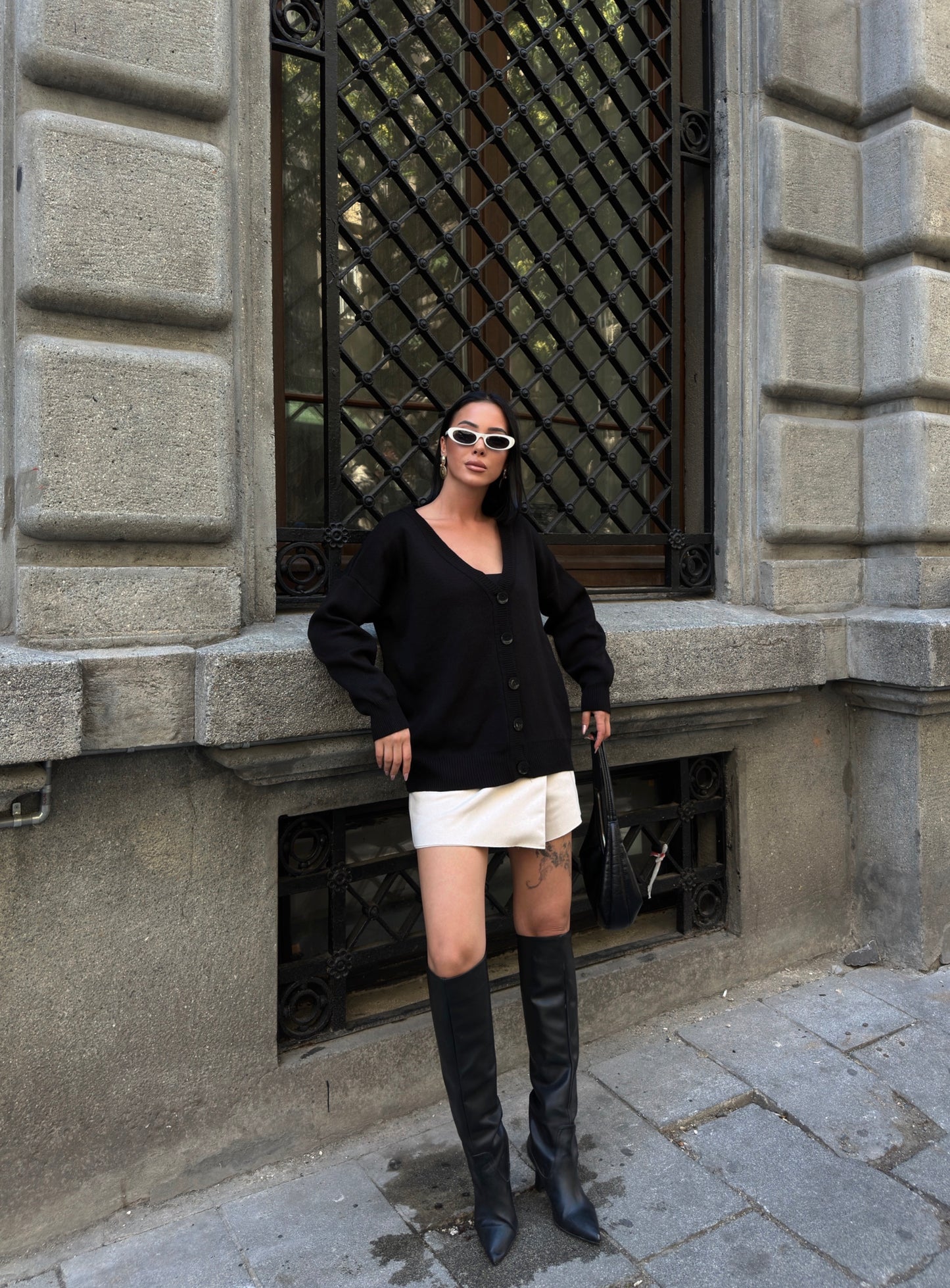 Classic Black Button-Up Knit Cardigan