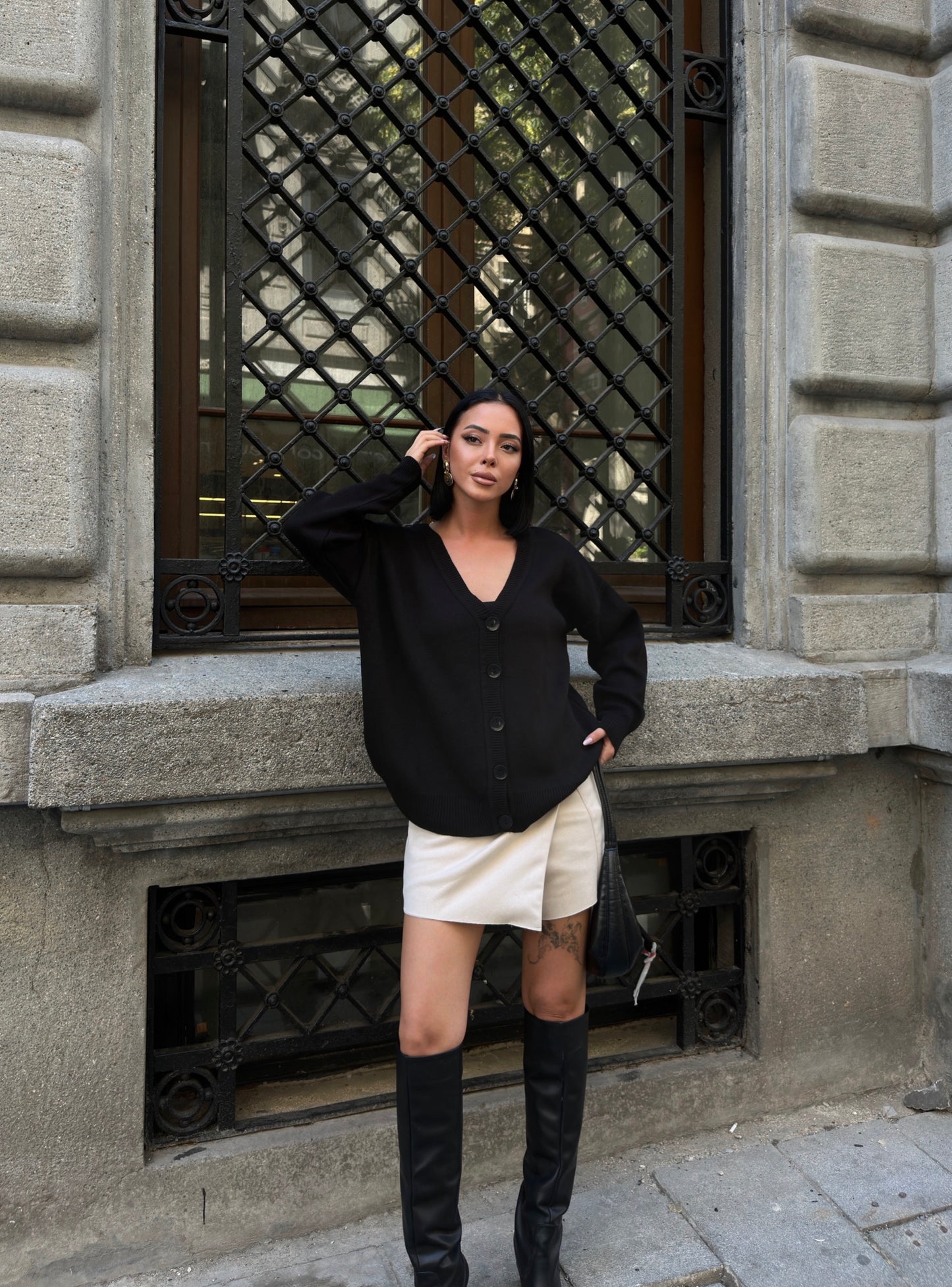 Classic Black Button-Up Knit Cardigan