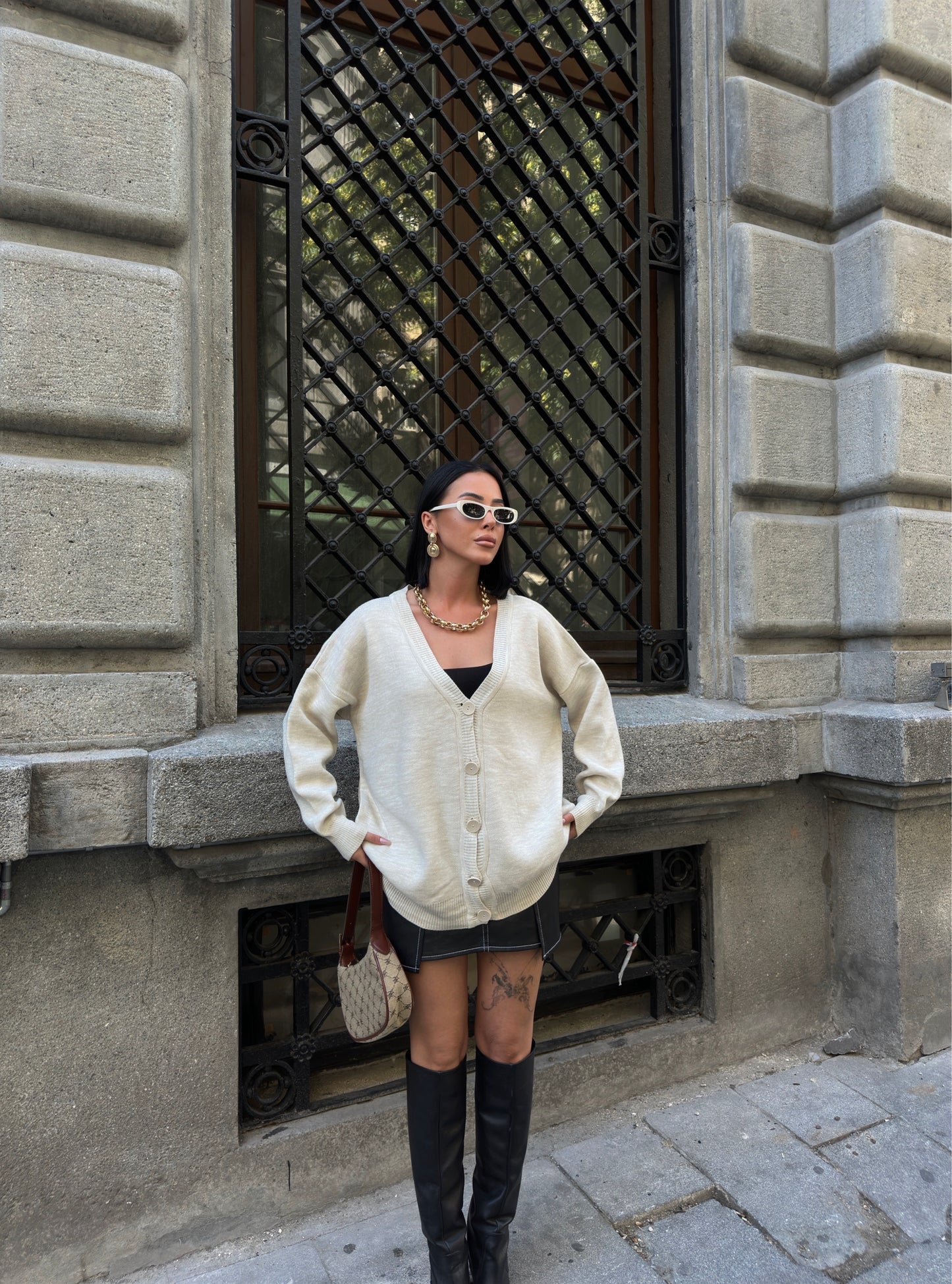 Ivory Button-Up Knit Cardigan