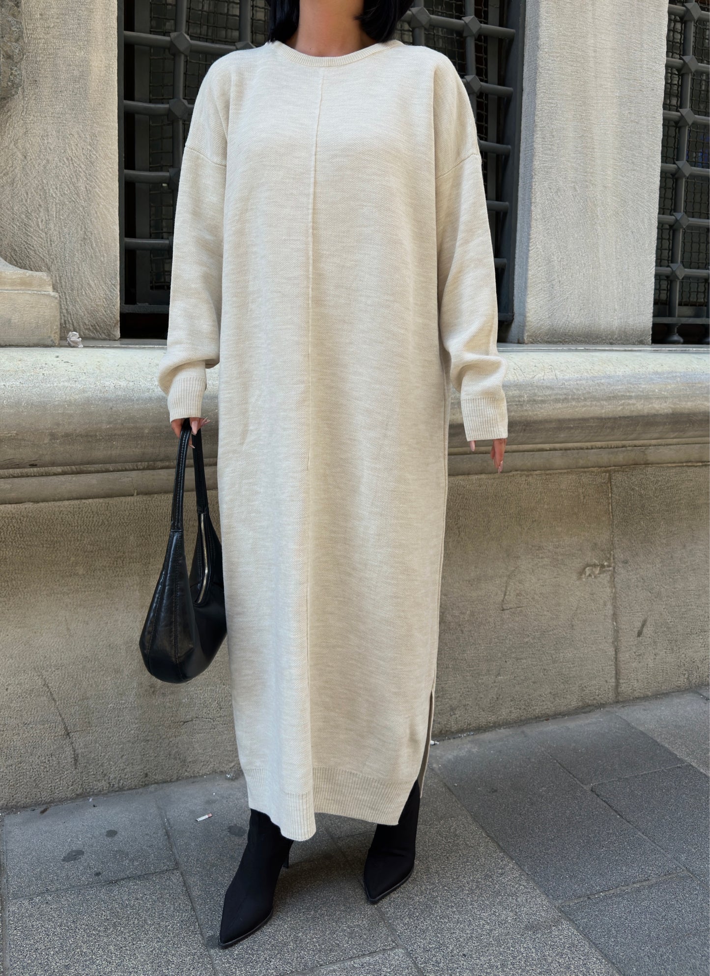Cozy Cream Knit Maxi Dress