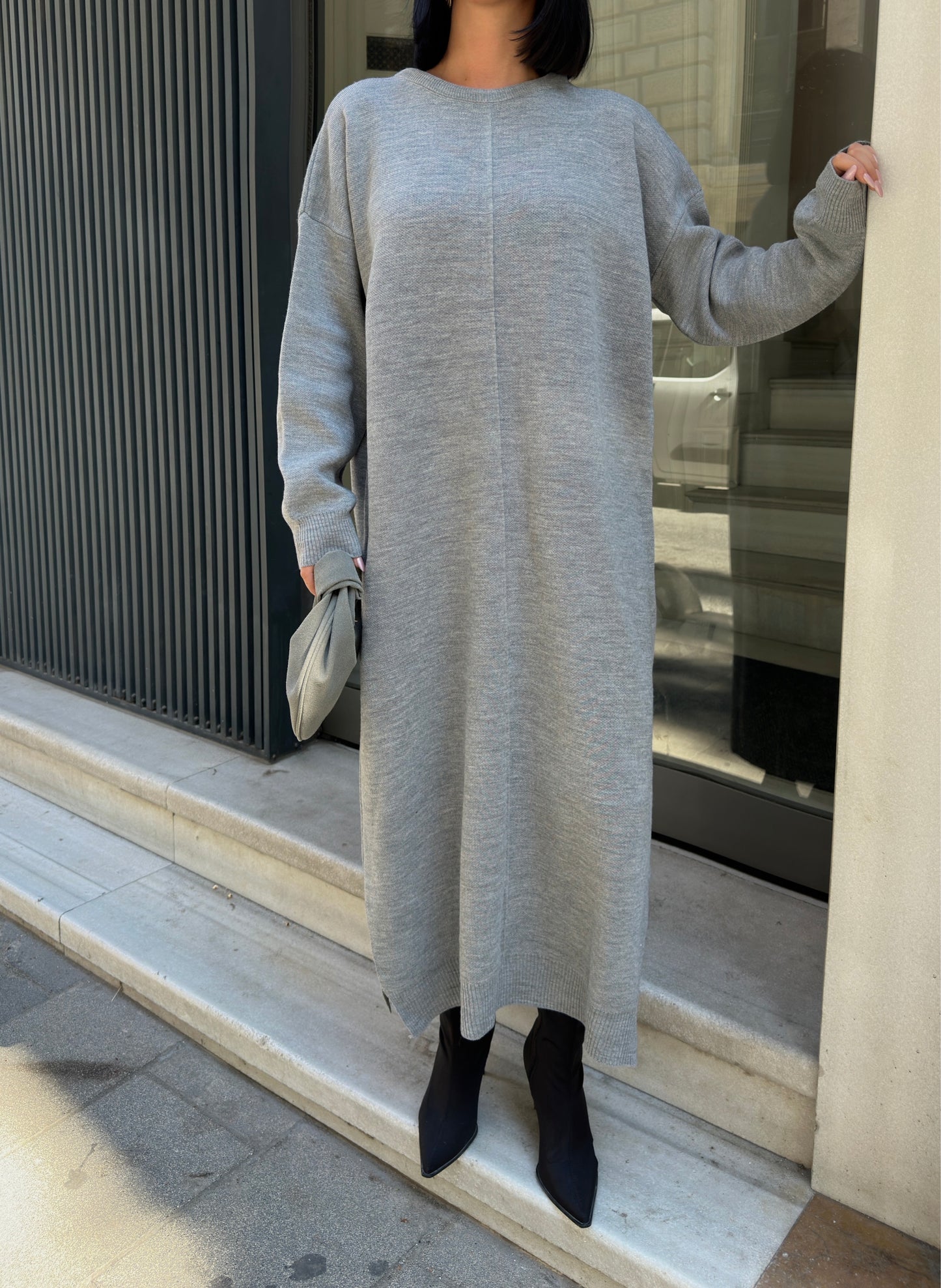 Minimalist Grey Knit Maxi Dress