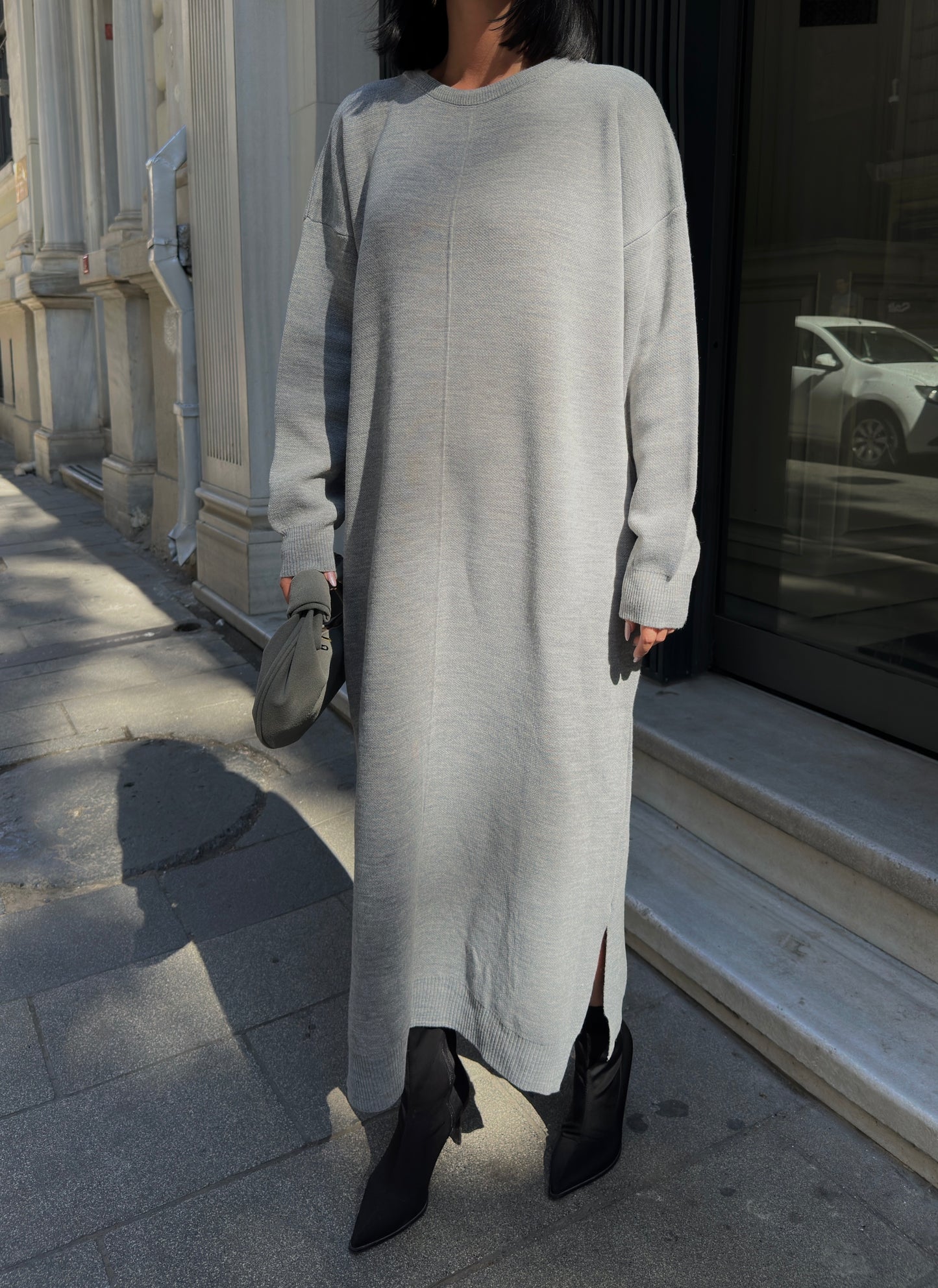 Minimalist Grey Knit Maxi Dress