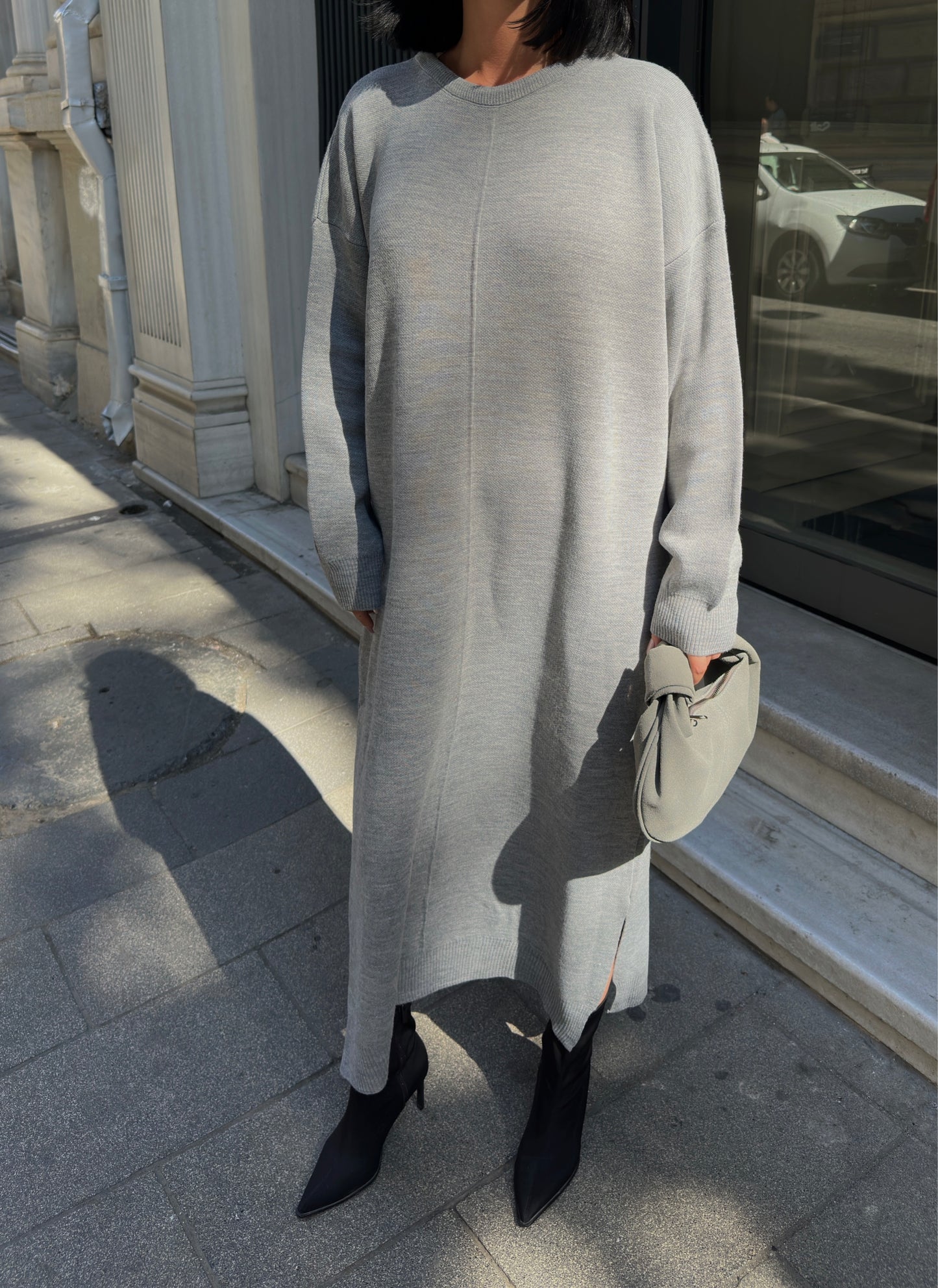 Minimalist Grey Knit Maxi Dress