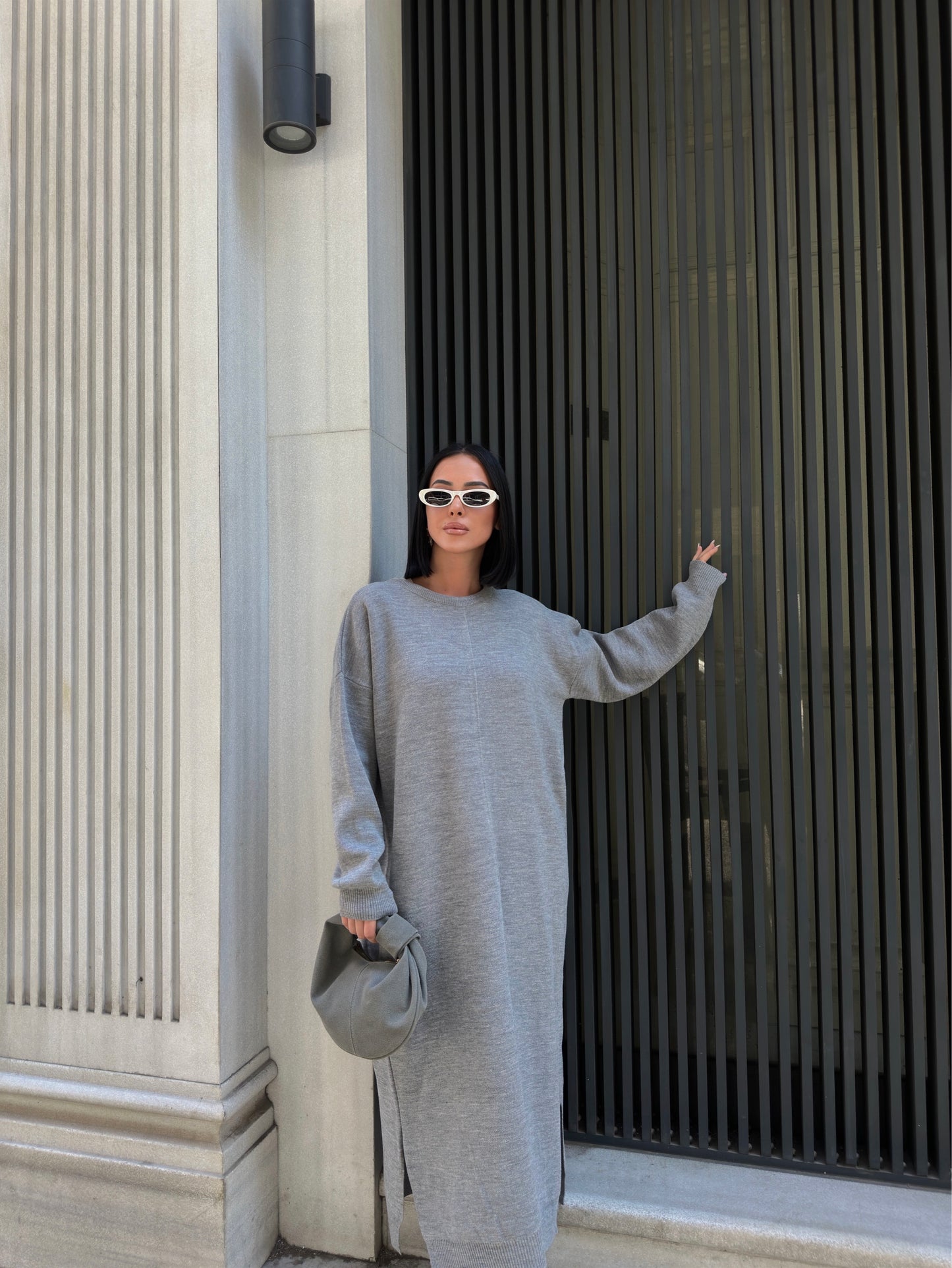 Minimalist Grey Knit Maxi Dress