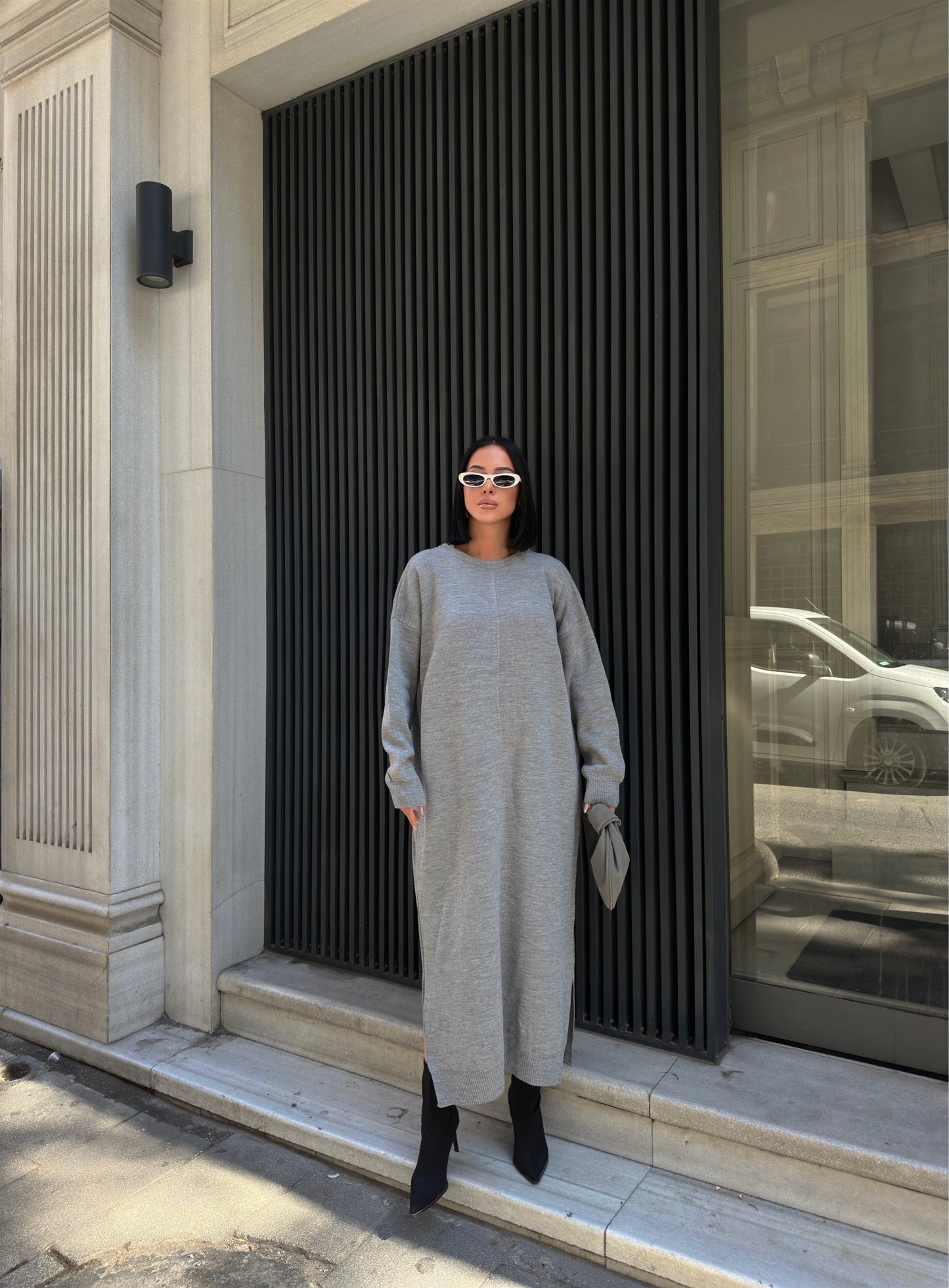 Minimalist Grey Knit Maxi Dress