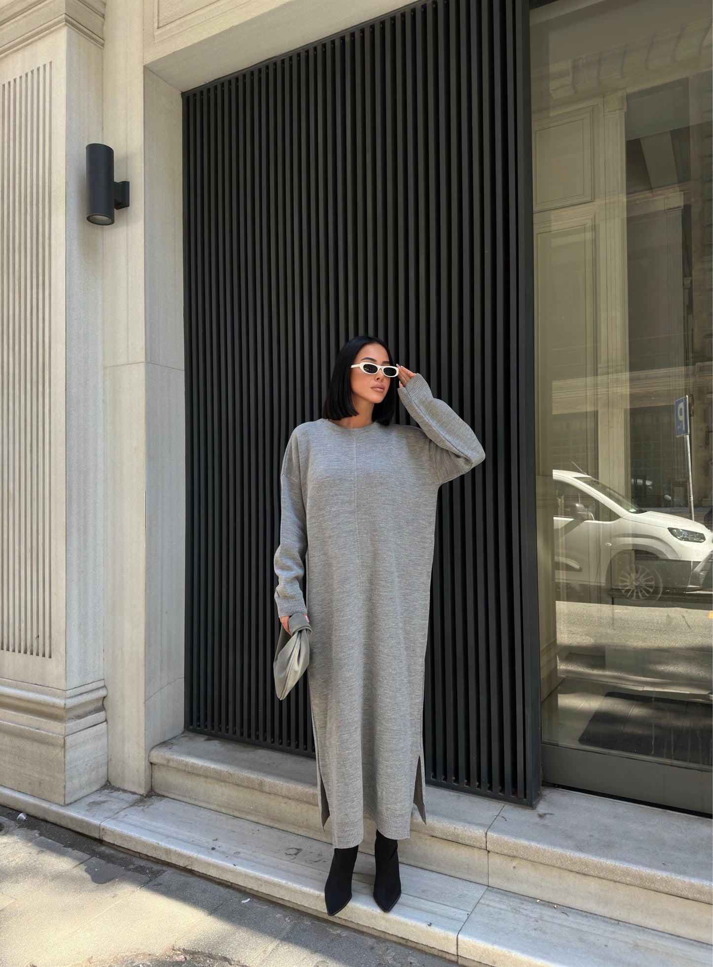 Minimalist Grey Knit Maxi Dress