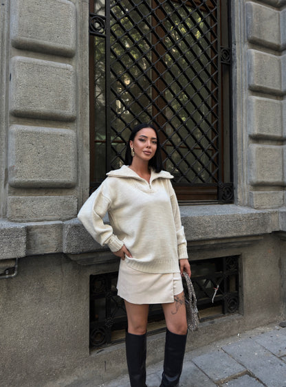 Cream Half-Zip Knit Sweater