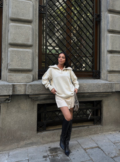Cream Half-Zip Knit Sweater