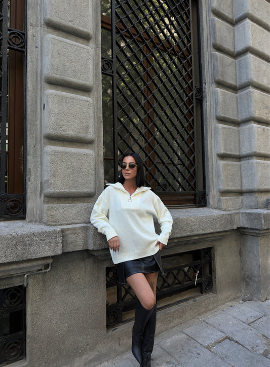 Chic Ivory Half-Zip Sweater