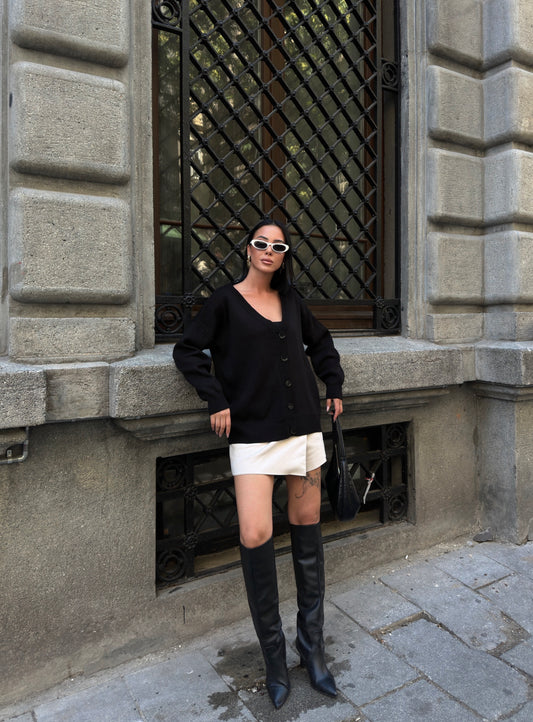 Classic Black Button-Up Knit Cardigan