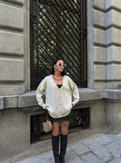 Ivory Button-Up Knit Cardigan