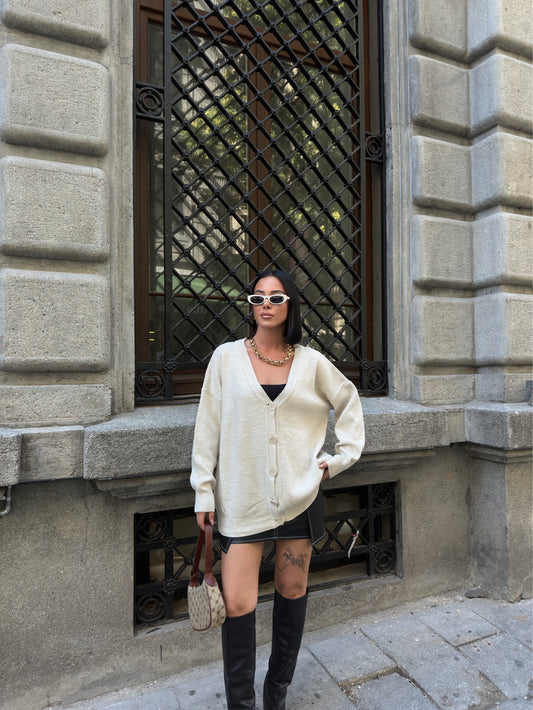 Ivory Button-Up Knit Cardigan