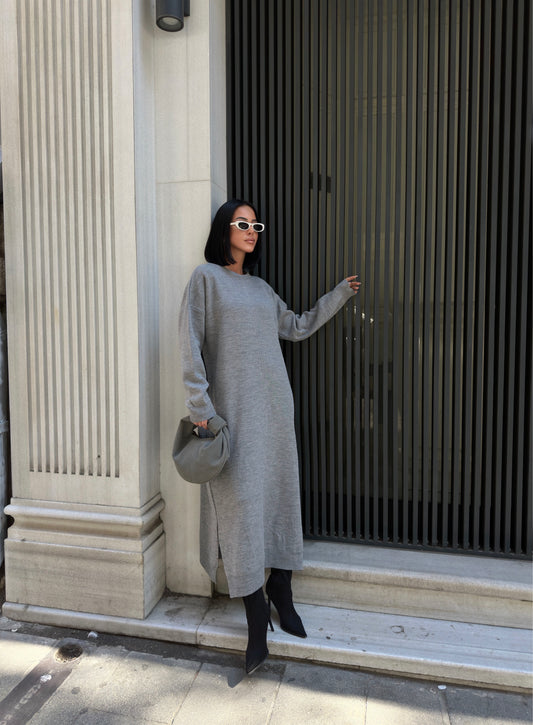 Minimalist Grey Knit Maxi Dress