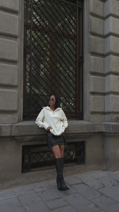 Chic Ivory Half-Zip Sweater