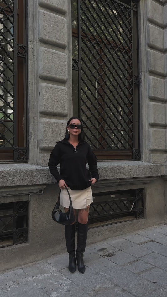 Black Half-Zip Knit Sweater