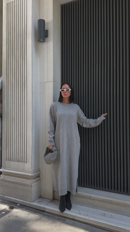 Minimalist Grey Knit Maxi Dress