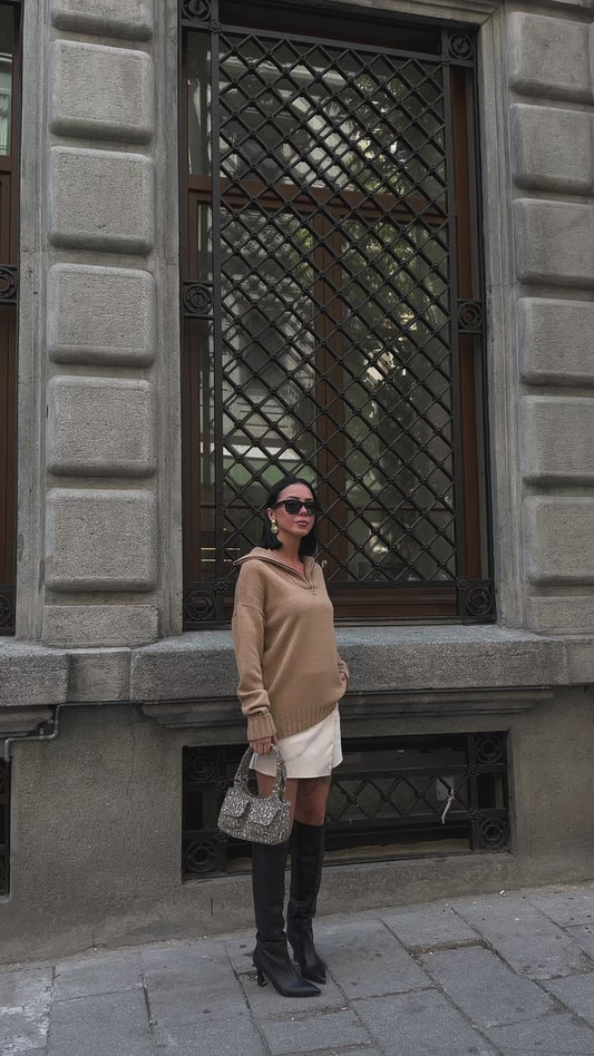 Casual Camel Half-Zip Sweater