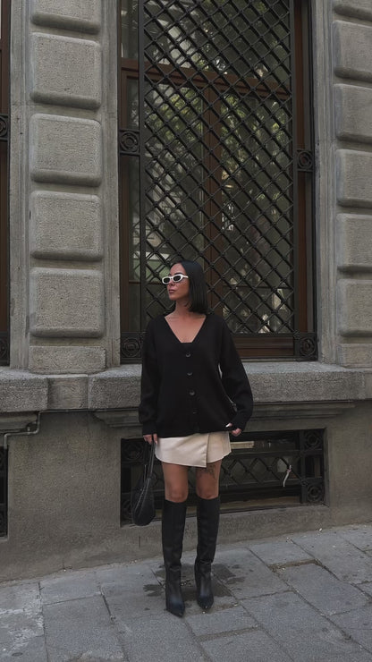 Classic Black Button-Up Knit Cardigan