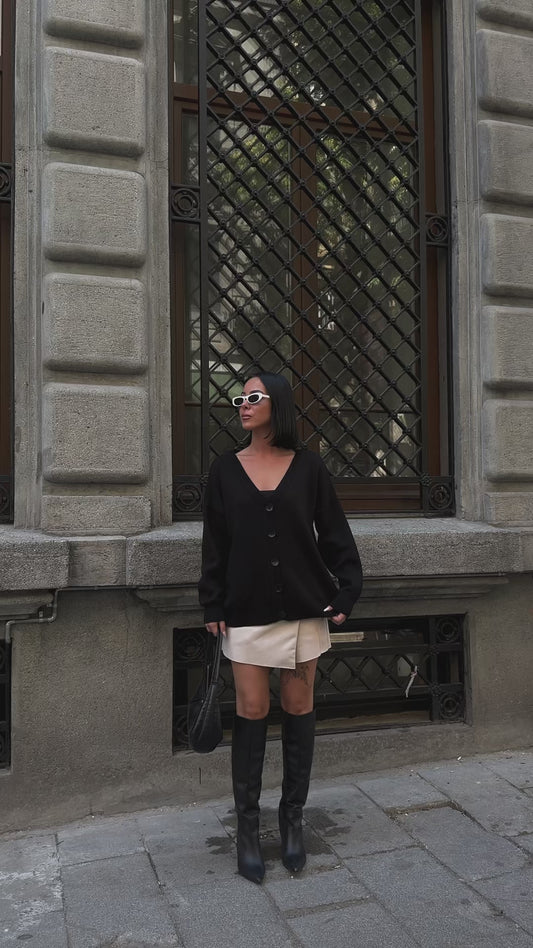 Classic Black Button-Up Knit Cardigan